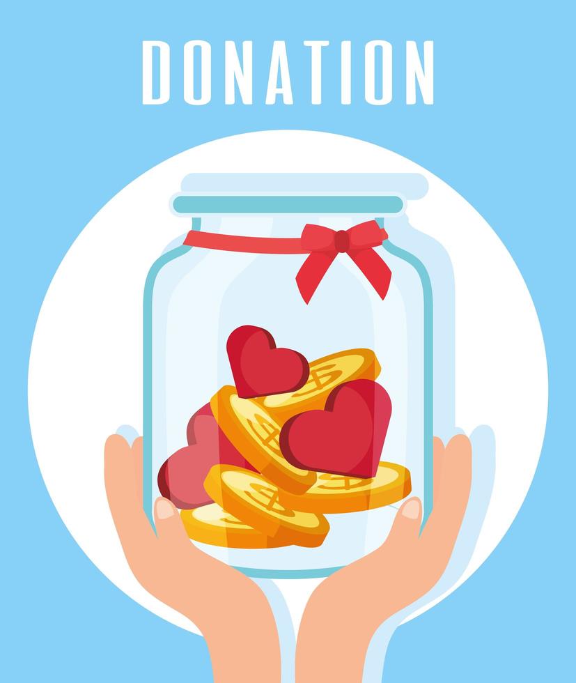 liefdadigheids- en donatiepot met hartjes en munten vector