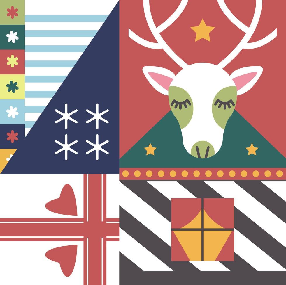 Kerstmis afdrukken, hert dier en sneeuwvlokken Cadeau vector