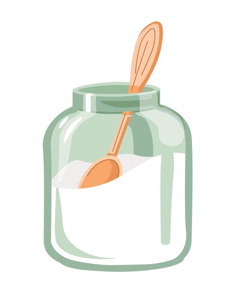 suiker in glas pot met houten lepel, icoon vector