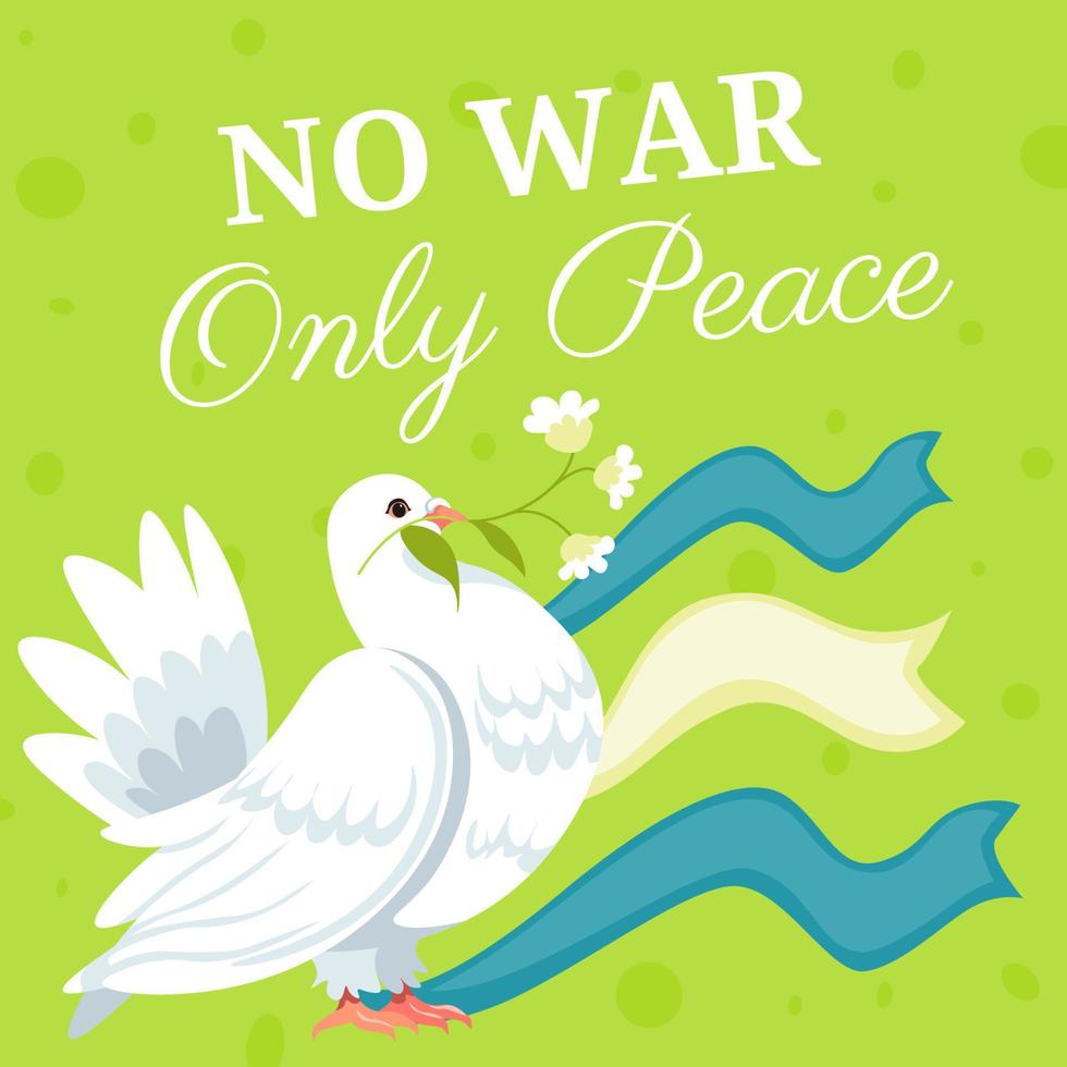Nee oorlog enkel en alleen vrede, wit duif met bloem Afdeling vector