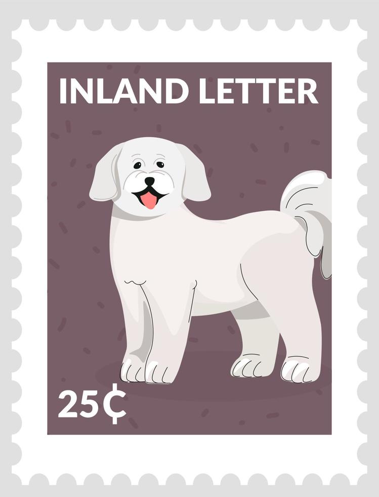 landinwaarts brief, poststempel of ansichtkaart met puppy vector