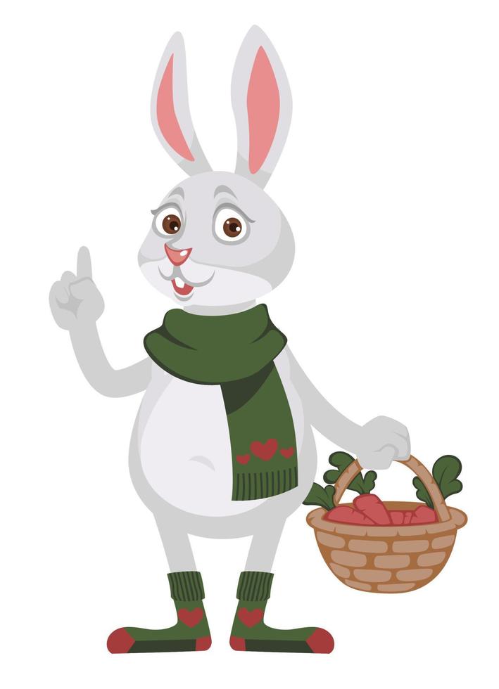 konijn met mand van wortels vervelend sjaals vector