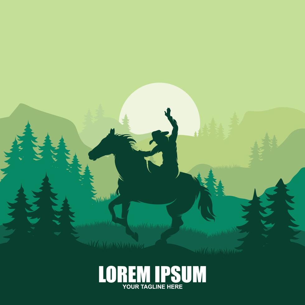 cowboy rijden paard silhouet Bij nacht logo vector