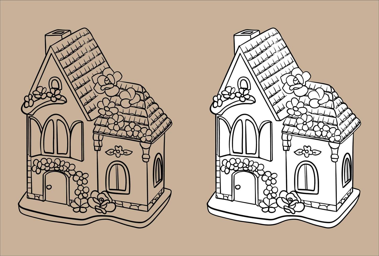 peperkoek huis vector. vector zwart en wit illustratie. voor kleur en ontwerp boeken. schattig illustratie. speelgoed- huis.