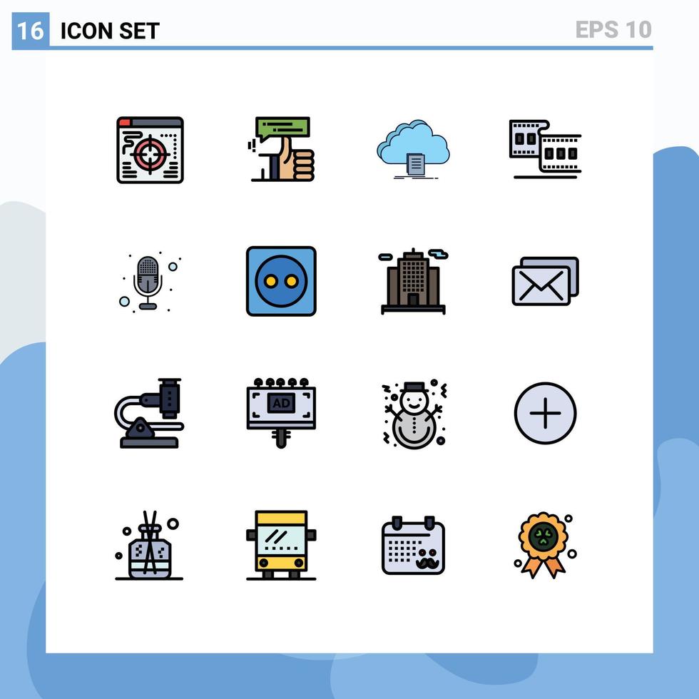 voorraad vector icoon pak van 16 lijn tekens en symbolen voor mic film wolk bioscoop downloaden bewerkbare creatief vector ontwerp elementen