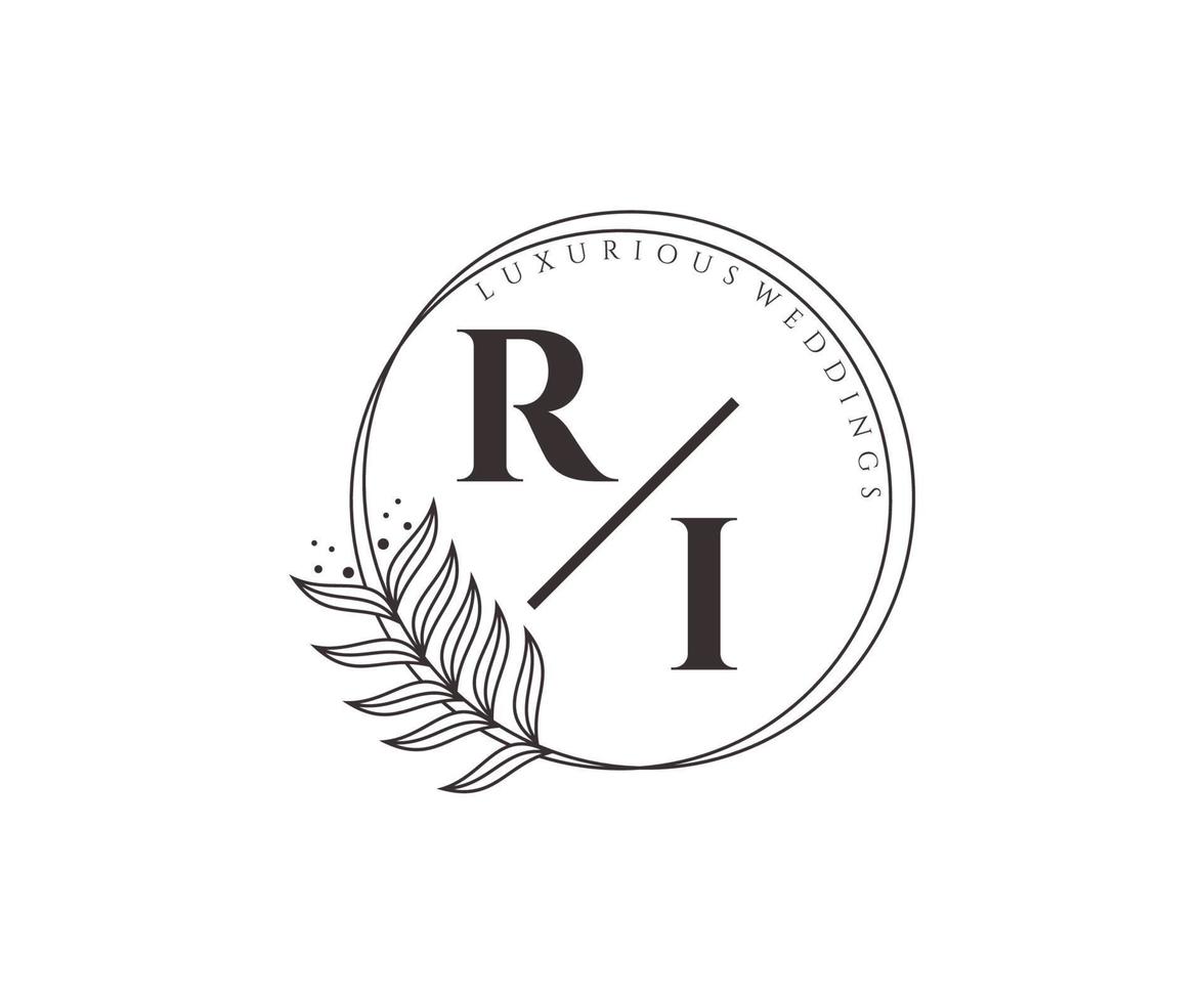 ri initialen brief bruiloft monogram logos sjabloon, hand- getrokken modern minimalistisch en bloemen Sjablonen voor uitnodiging kaarten, opslaan de datum, elegant identiteit. vector