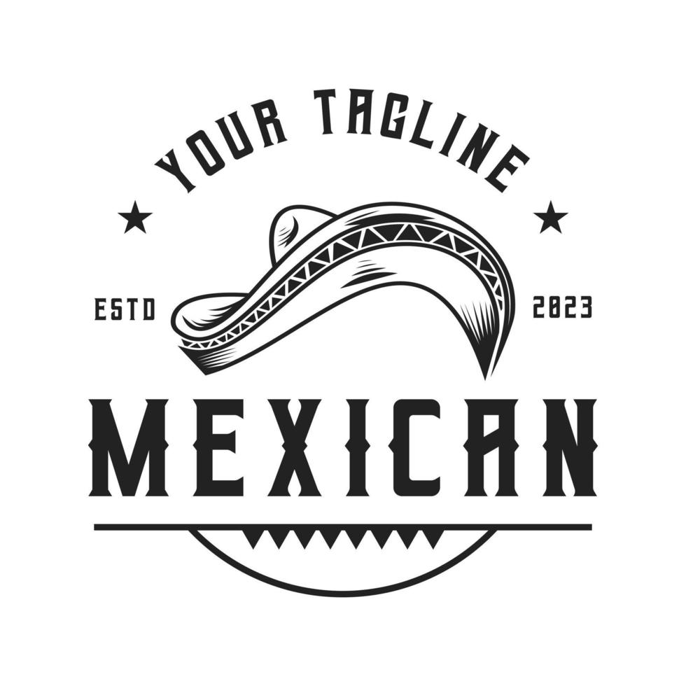 wijnoogst retro vector sombrero Mexicaans hoed, etiket logo ontwerp embleem, gemakkelijk vector