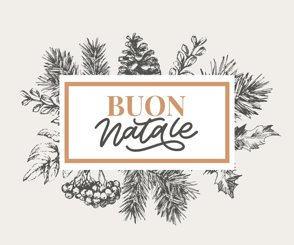 christmas,buon natale wenskaart.handschrift belettering in italian.holiday lettering.new jaar template.vintage vector, typografie design. vector