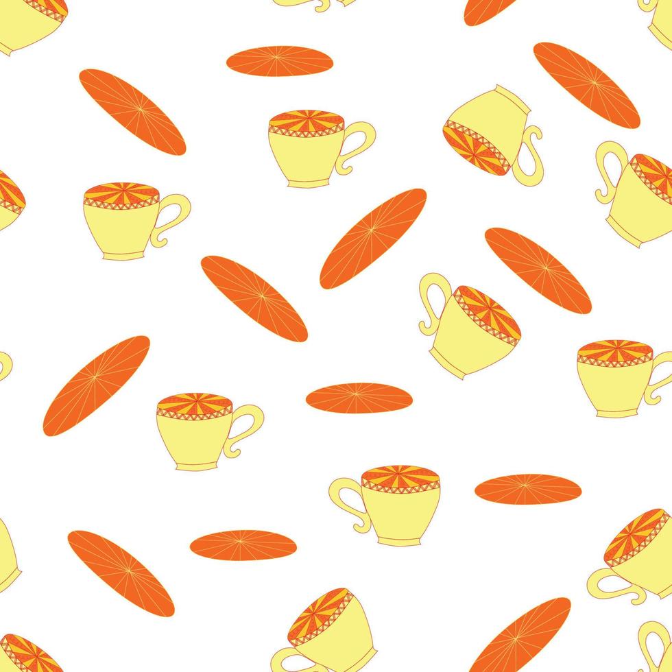 cups en schoteltjes helder naadloos patroon. thee, thee winkel, koffie. behang, omhulsel papier vector