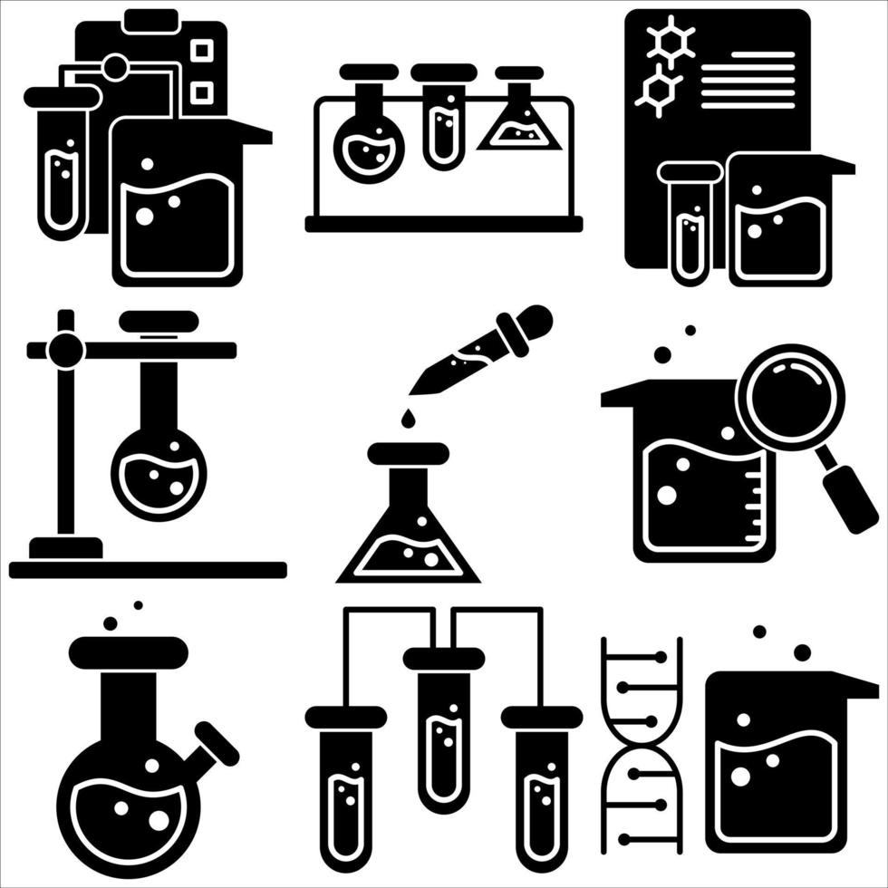 chemie laboratorium icoon reeks glyph stijl een deel drie vector