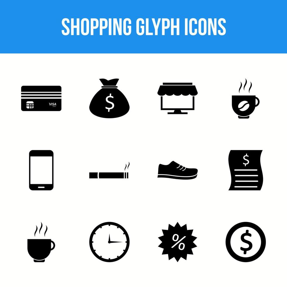 uniek boodschappen doen glyph icoon reeks vector