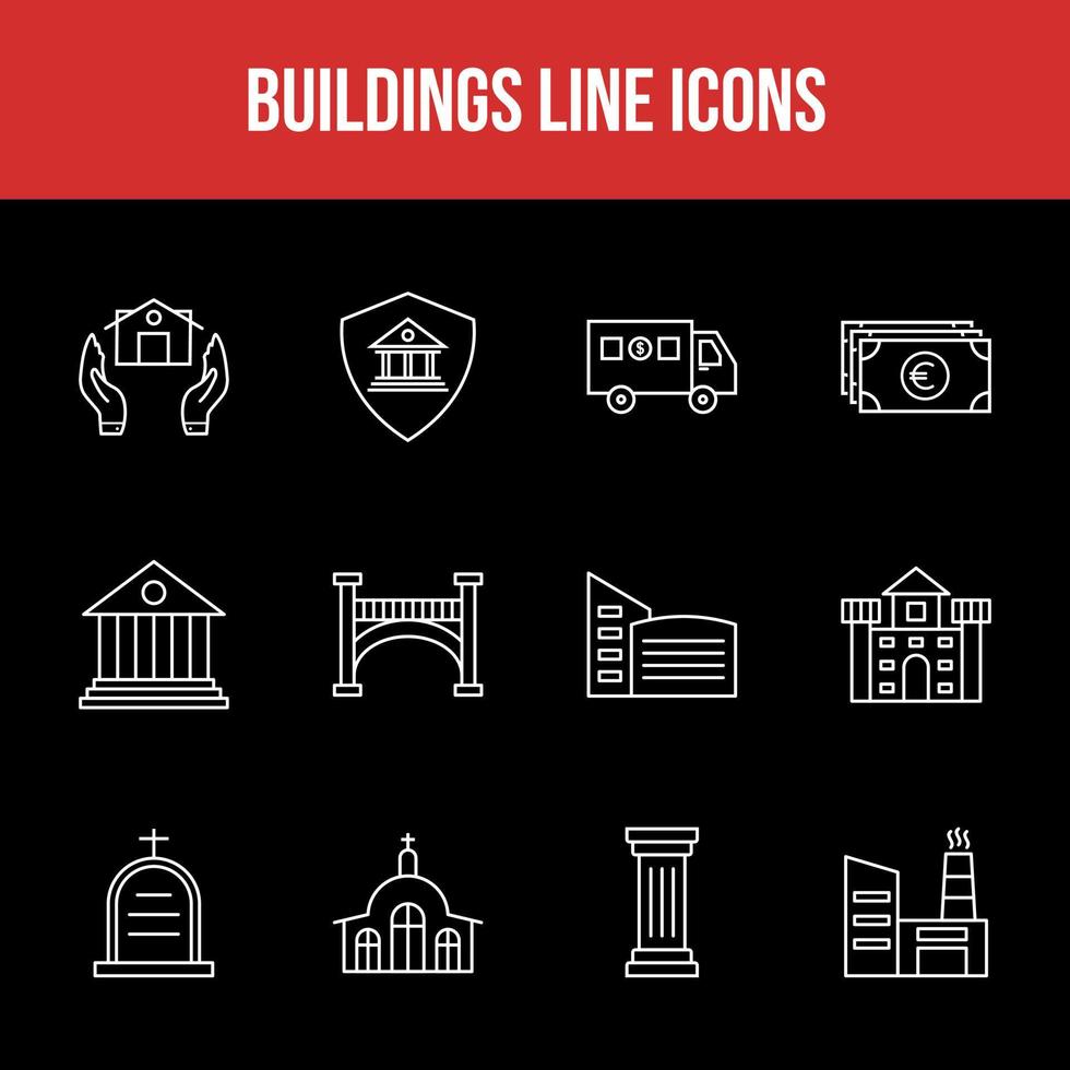 unieke gebouwen lijn icon set vector