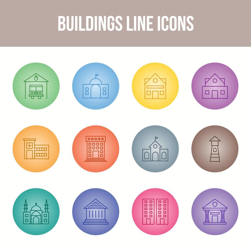unieke gebouwen lijn icon set vector