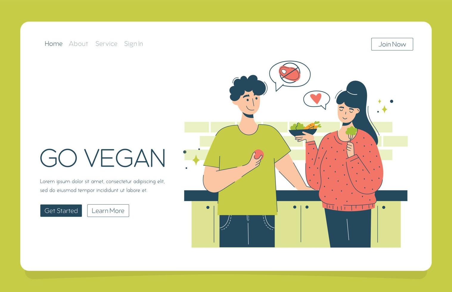 web app landen gelukkig paar kiest veganisme en groenten. concept vegetarisch eetpatroon gelukkig paar in de keuken bespreken vegetarisme en aan het eten fruit en groenten vector