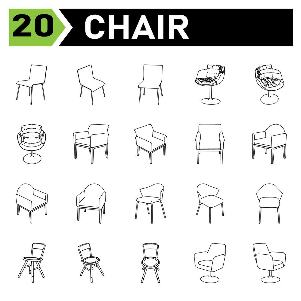 stoel icoon reeks omvatten stoel, kantoor, modern, fauteuil, meubilair, interieur, set, vector, geïsoleerd, huis, verzameling, wit, stoel, comfortabel, typen, huis, zitten, ontwerp, bedrijf, kamer, icoon vector