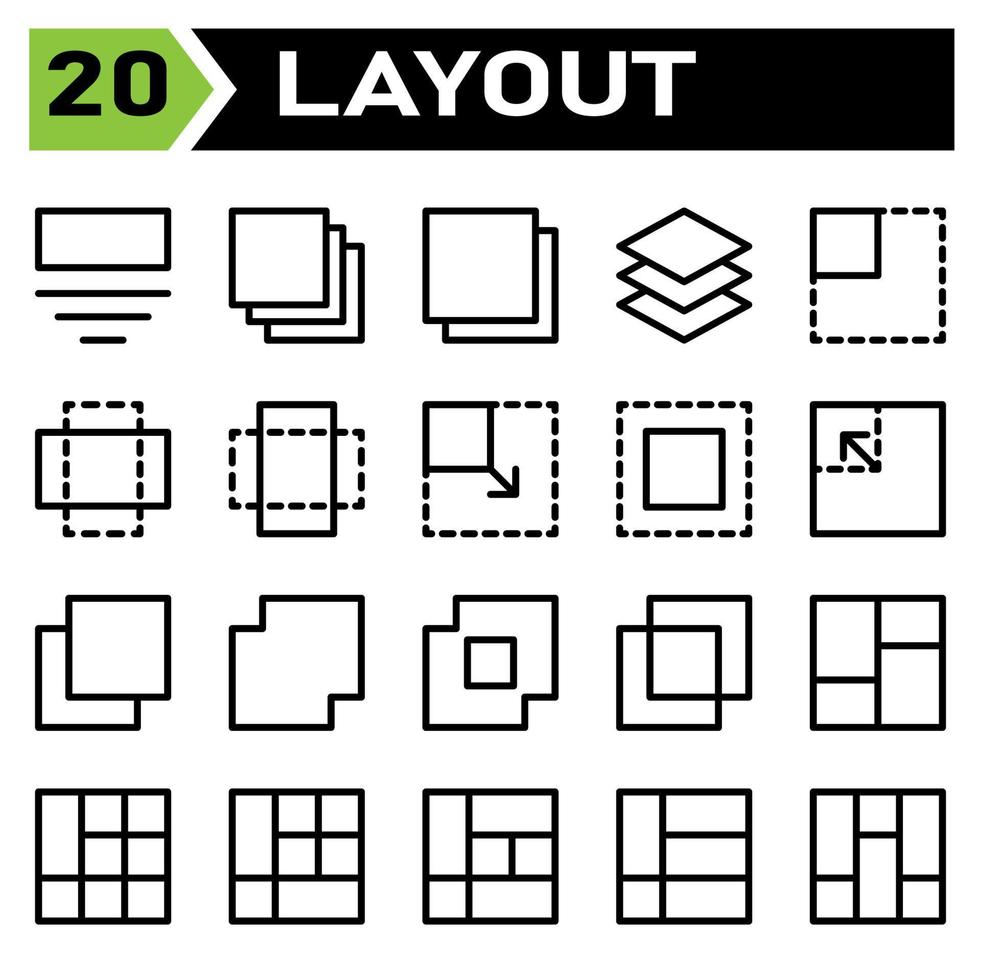 lay-out icoon reeks omvatten lay-out, rooster, dashboard, koppel, gebruiker koppel, uitlijnen, sjabloon, ontwerp, vleier, grafisch, omslag, poster, vector, banier, creatief, concept, brochure, abstract, modern, bus vector