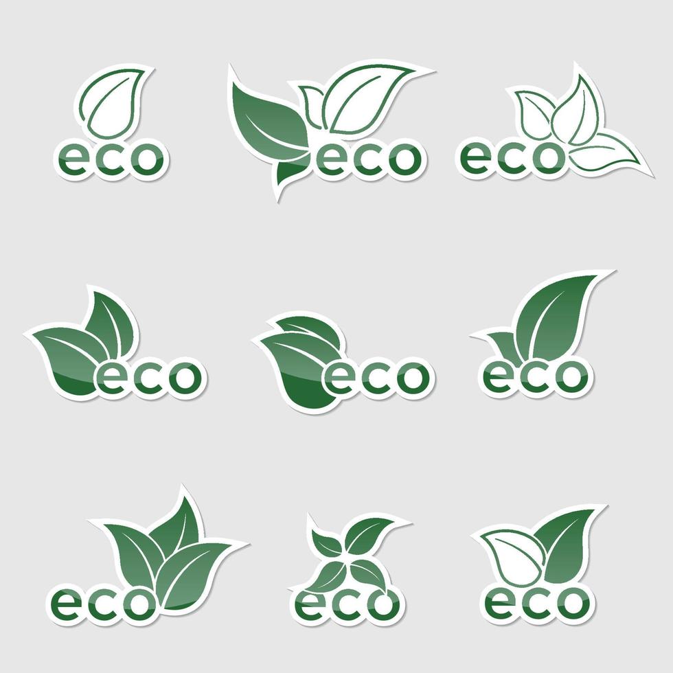 reeks van stickers ecologie groen glanzend met schaduw vector