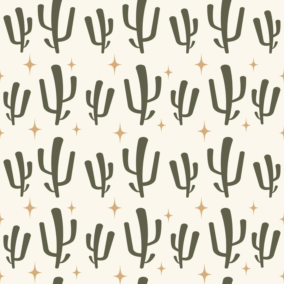 naadloos patroon zomer cactus Aan woestijn met sterren. voor mode kleding stof en allemaal prints Aan licht beige zand achtergrond vector