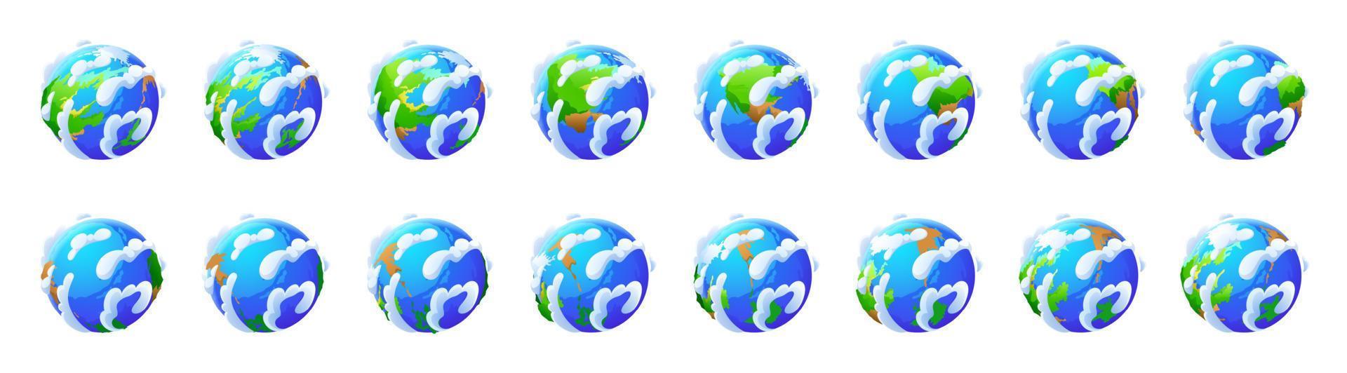 aarde wereldbol rotatie. pictogrammen van wereld, planeet vector