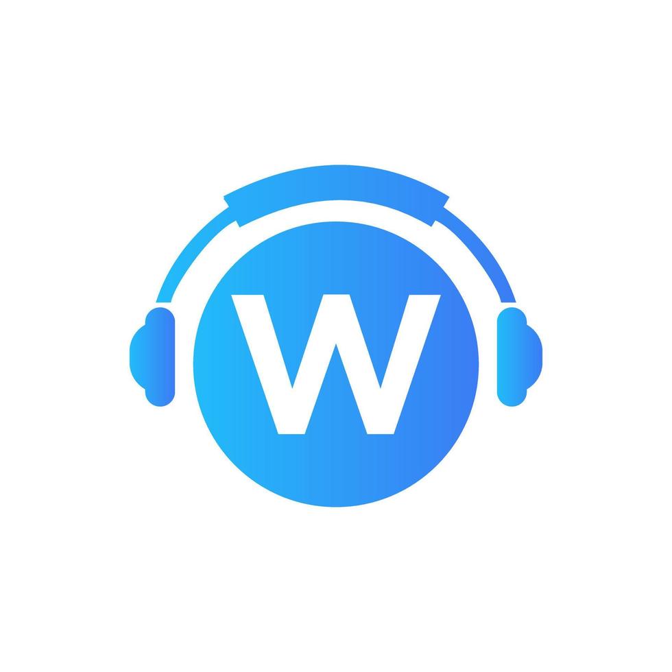 brief w muziek- logo ontwerp. dj muziek- en podcast logo ontwerp koptelefoon concept vector