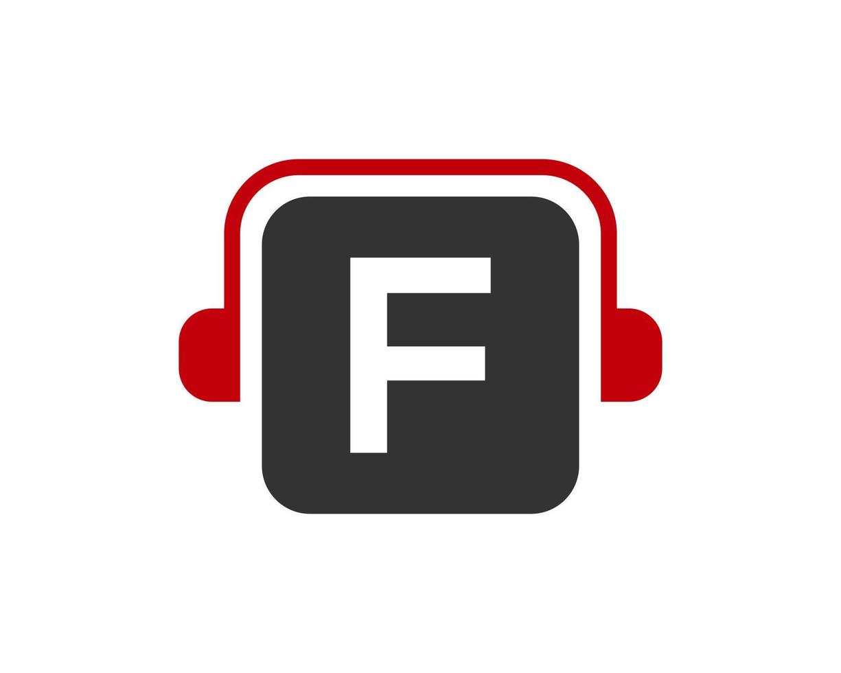 brief f muziek- logo ontwerp. dj muziek- en podcast logo ontwerp koptelefoon concept vector