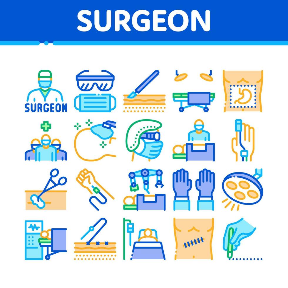 chirurg medisch dokter verzameling pictogrammen reeks vector