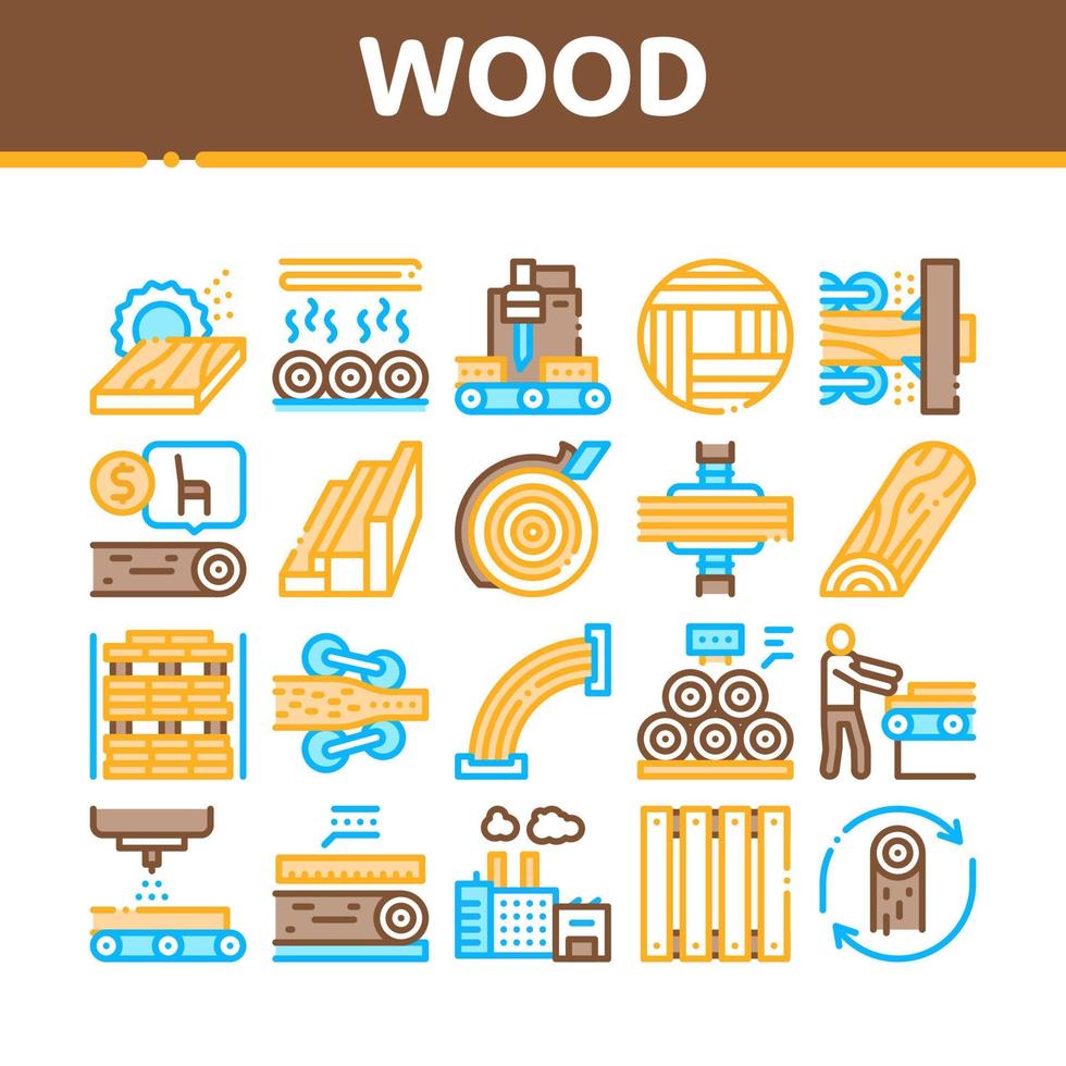 hout productie fabriek verzameling pictogrammen reeks vector