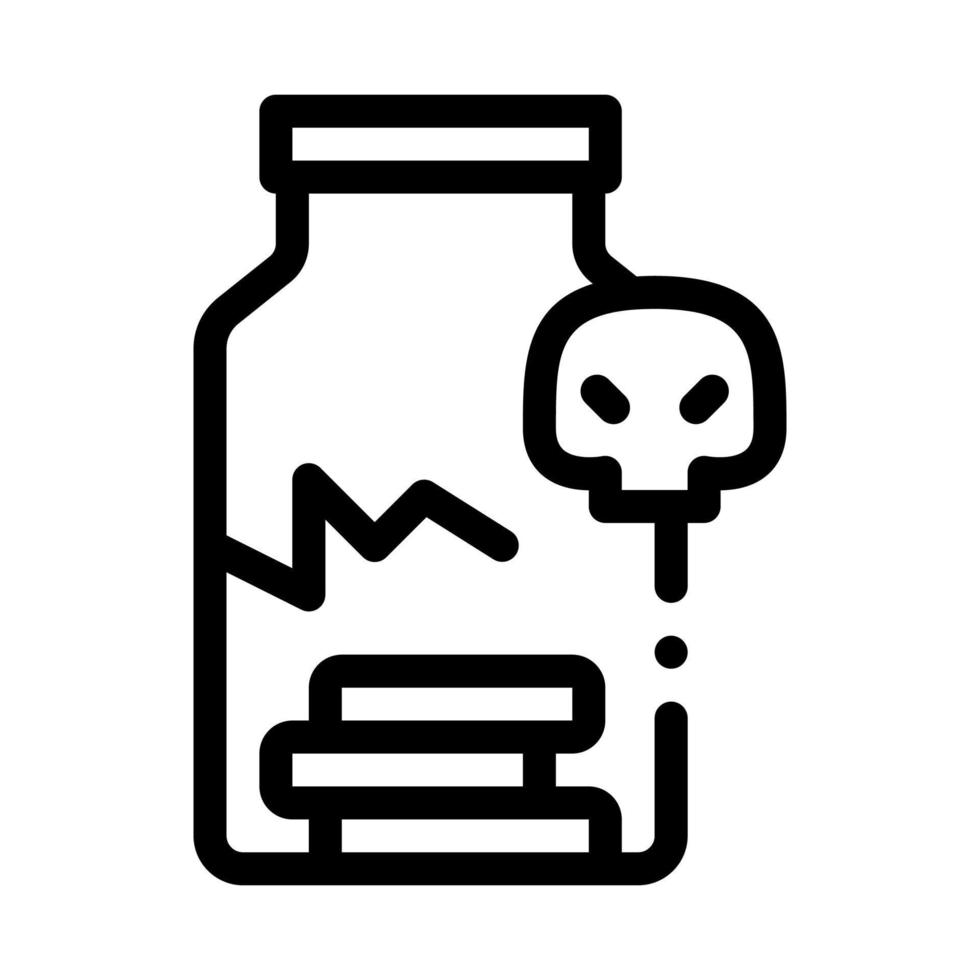 gebarsten fles van pillen icoon vector schets illustratie