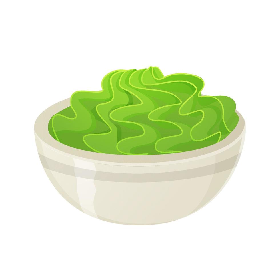 wasabi sausen schaal. Aziatisch keuken, Japans voedsel garnaal realistisch tekenfilm illustratie vector