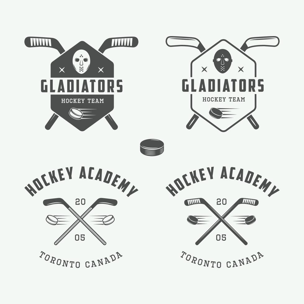 reeks van wijnoogst hockey emblemen, logo's, insignes, etiketten en ontwerp elementen. grafisch kunst. vector illustratie.
