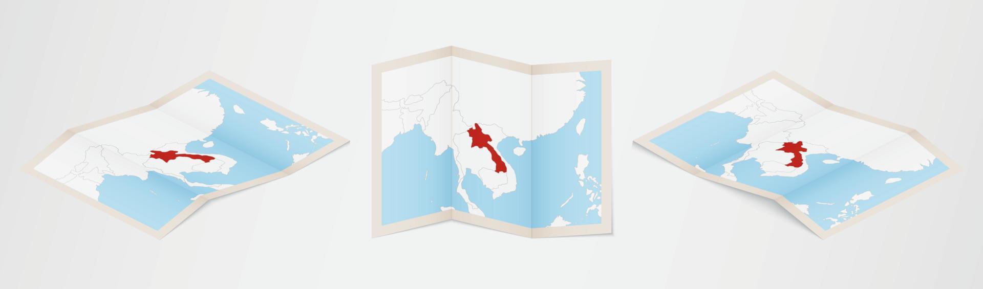 gevouwen kaart van Laos in drie verschillend versies. vector