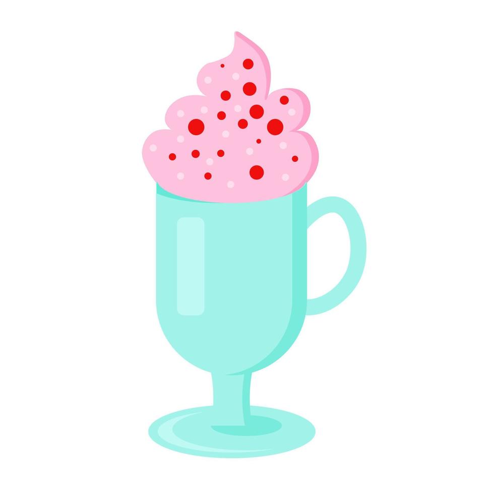 koffie valentijnsdag dag. roze latte in blauw beker. vector illustratie.