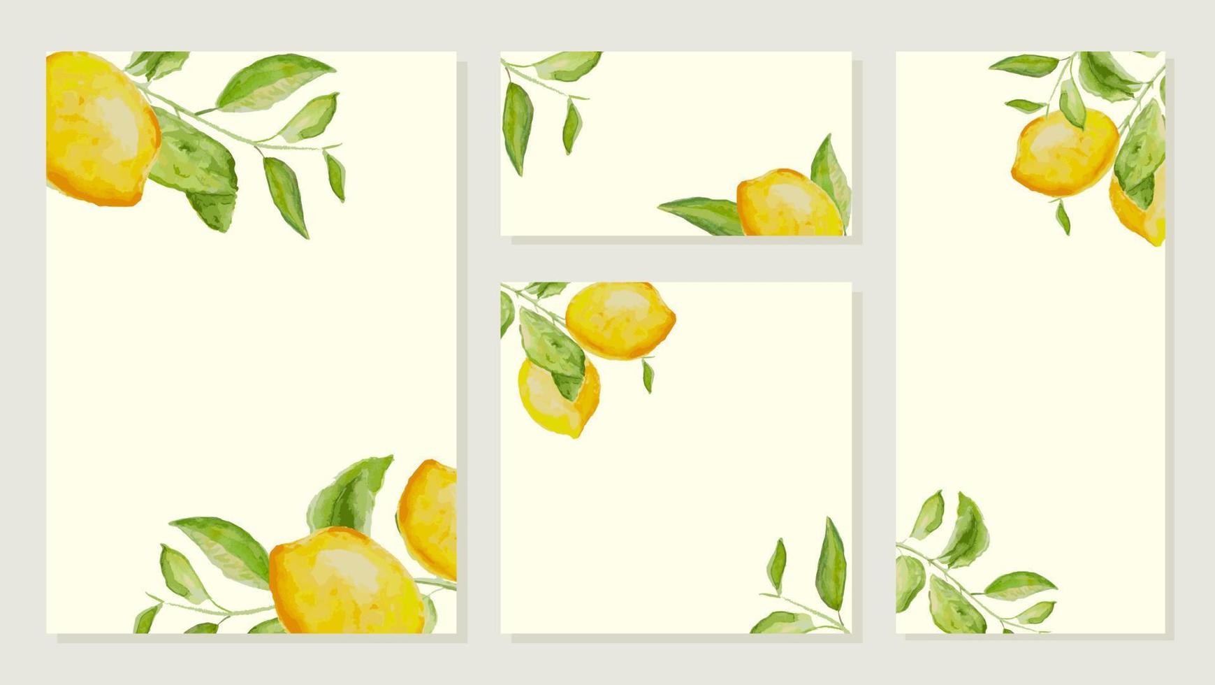bruiloft uitnodiging kaart met waterverf citroen brunches. sjabloon voor groet, verjaardag kaarten, posters met tekst plaats. vector eps10