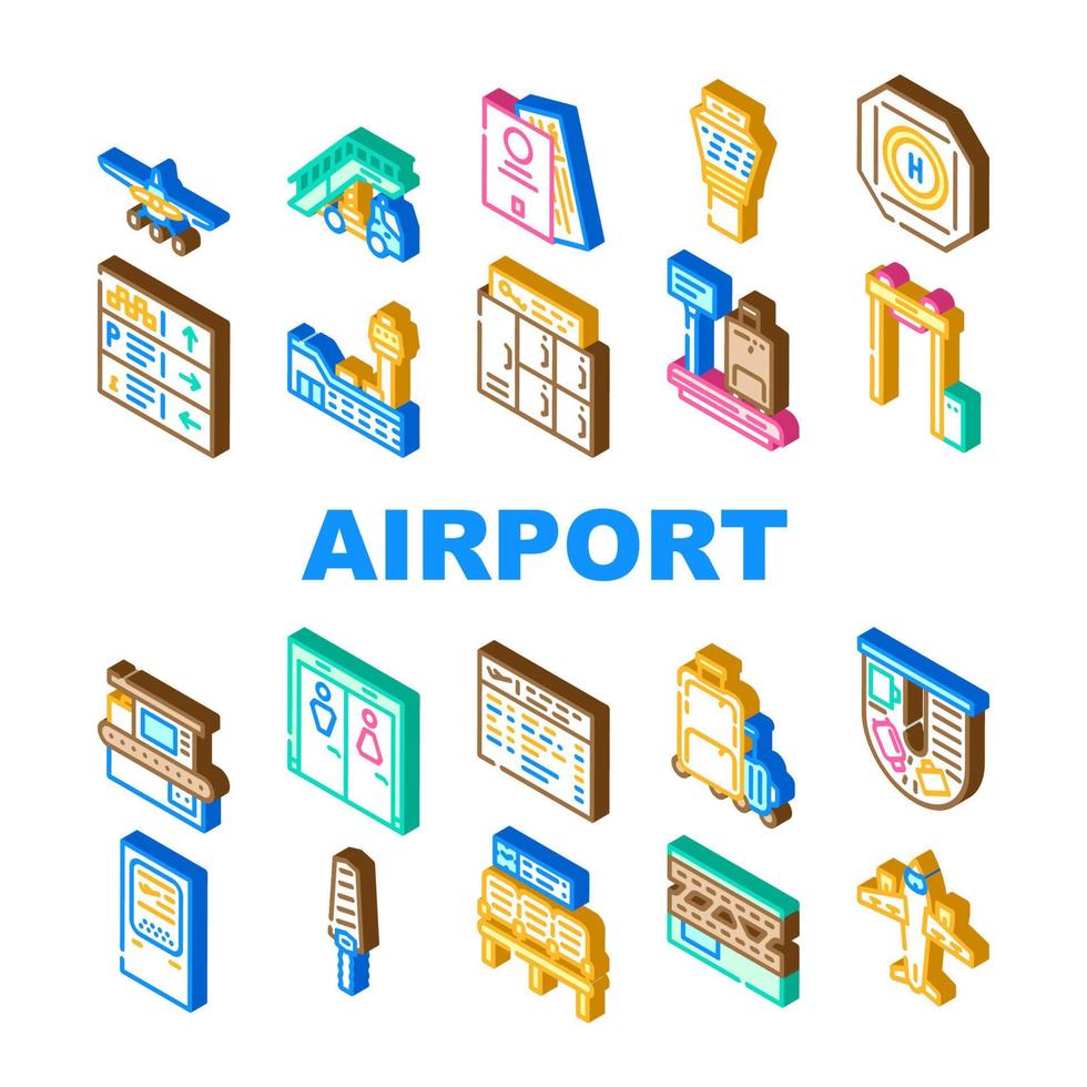 luchthaven elektronisch uitrusting pictogrammen reeks vector