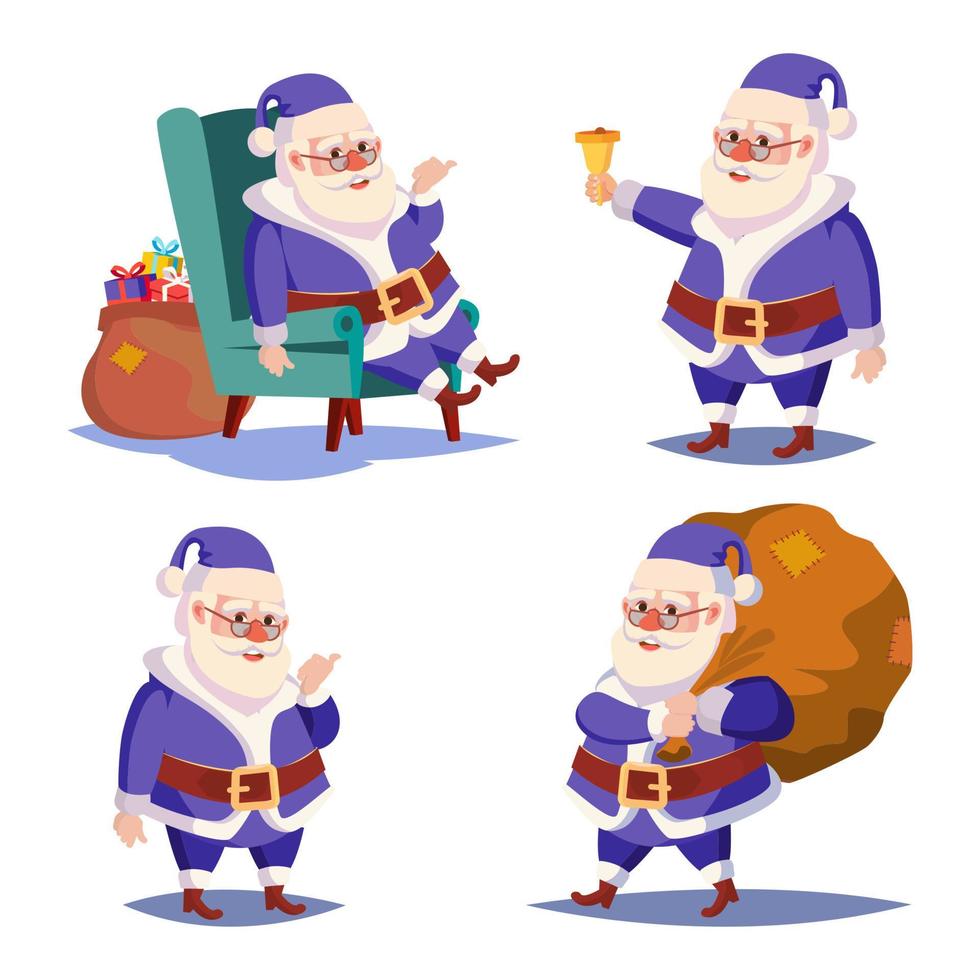 de kerstman claus reeks geïsoleerd vector. tekenfilm Kerstmis karakter. klassiek blauw pak. Kerstmis ontwerp element illustratie vector