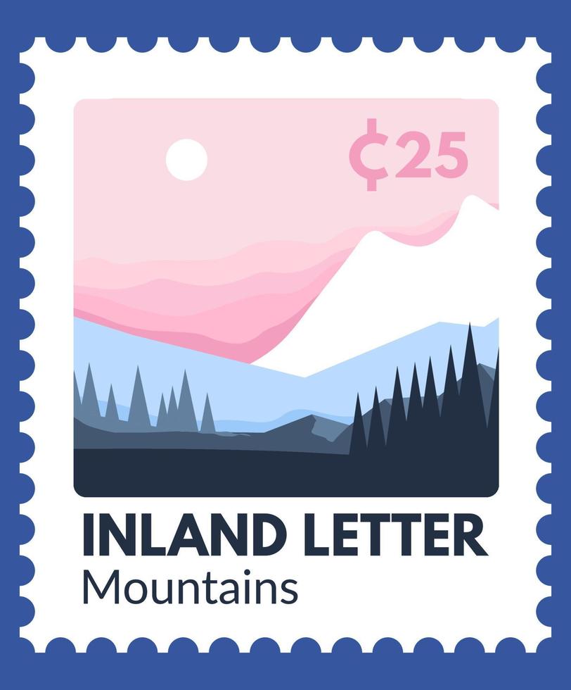 landinwaarts brief met bergen landschap en prijs vector