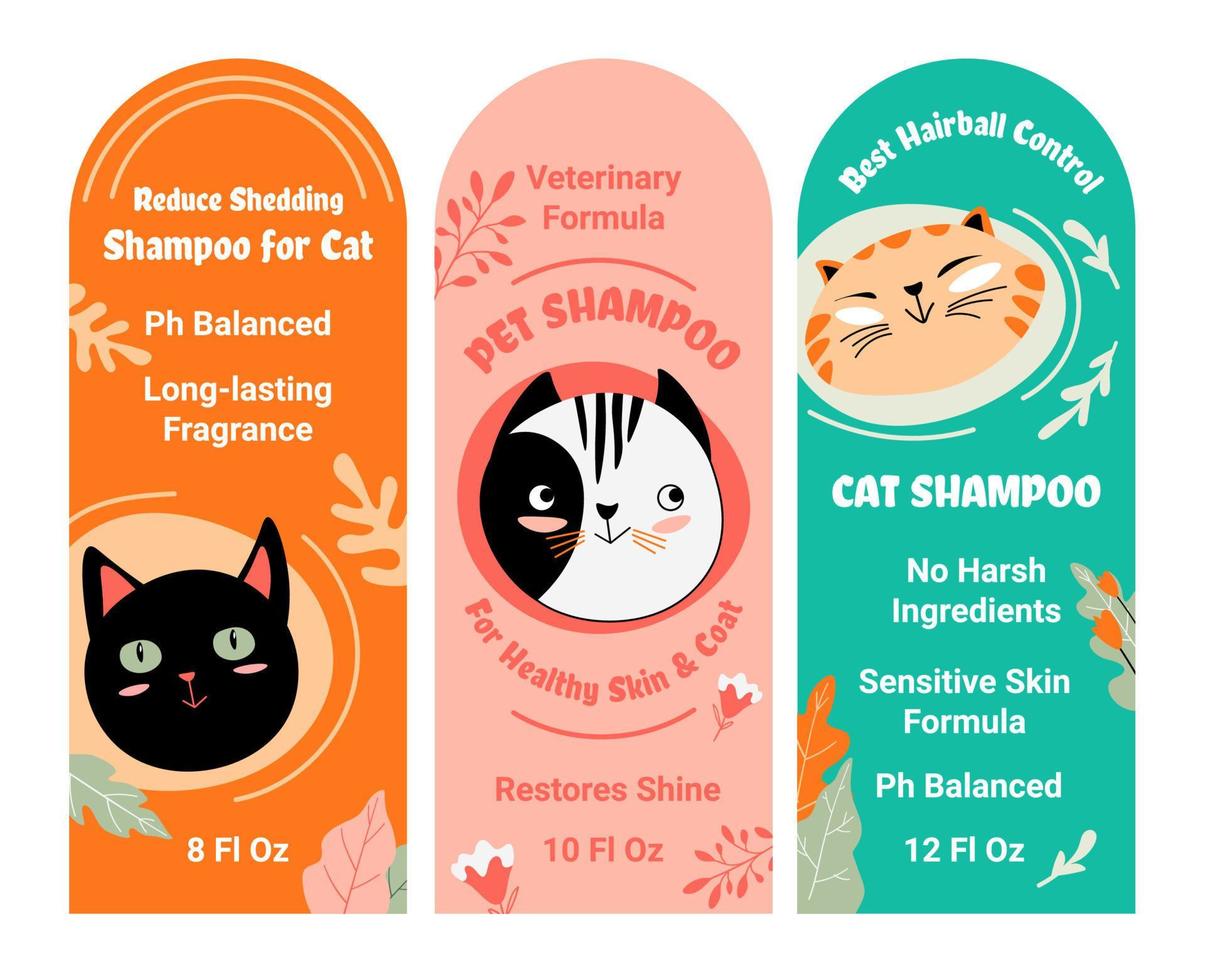 shampoo voor kat, het beste haarbal controle, etiketten vector