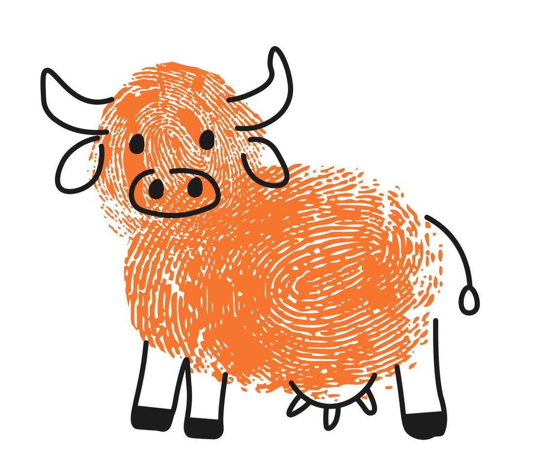 vingerafdruk tekening van stier of os dier vector