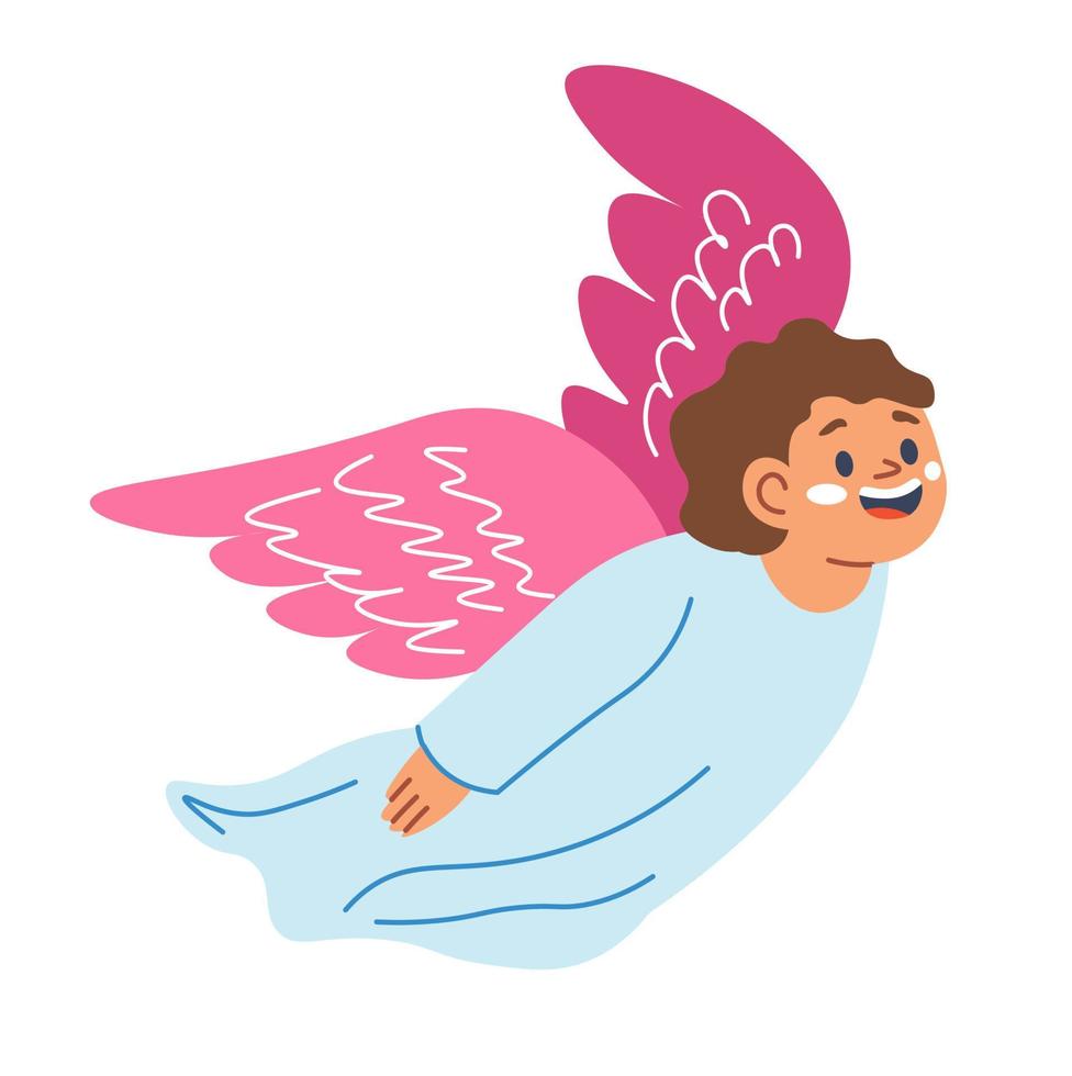 vrolijk engel jongen of Cupido vliegend in lucht vector