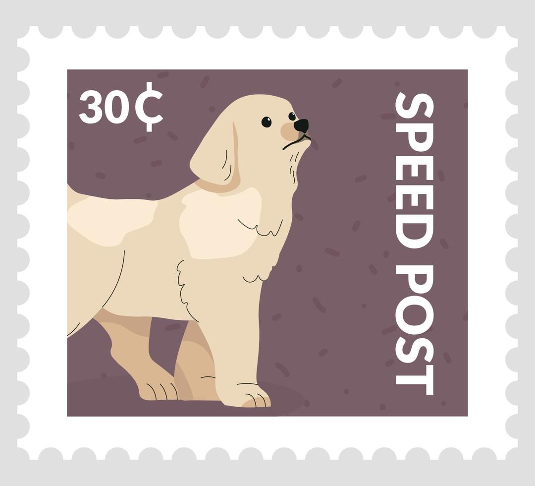 snelheid na, ansichtkaart of poststempel met hoektand huisdier vector