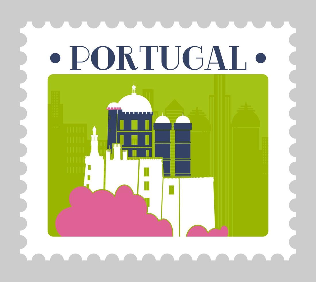 Portugal post- Mark of kaart met architectuur vector