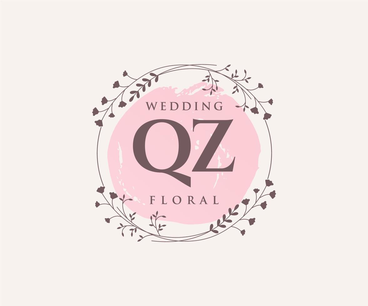 qz initialen brief bruiloft monogram logos sjabloon, hand- getrokken modern minimalistisch en bloemen Sjablonen voor uitnodiging kaarten, opslaan de datum, elegant identiteit. vector