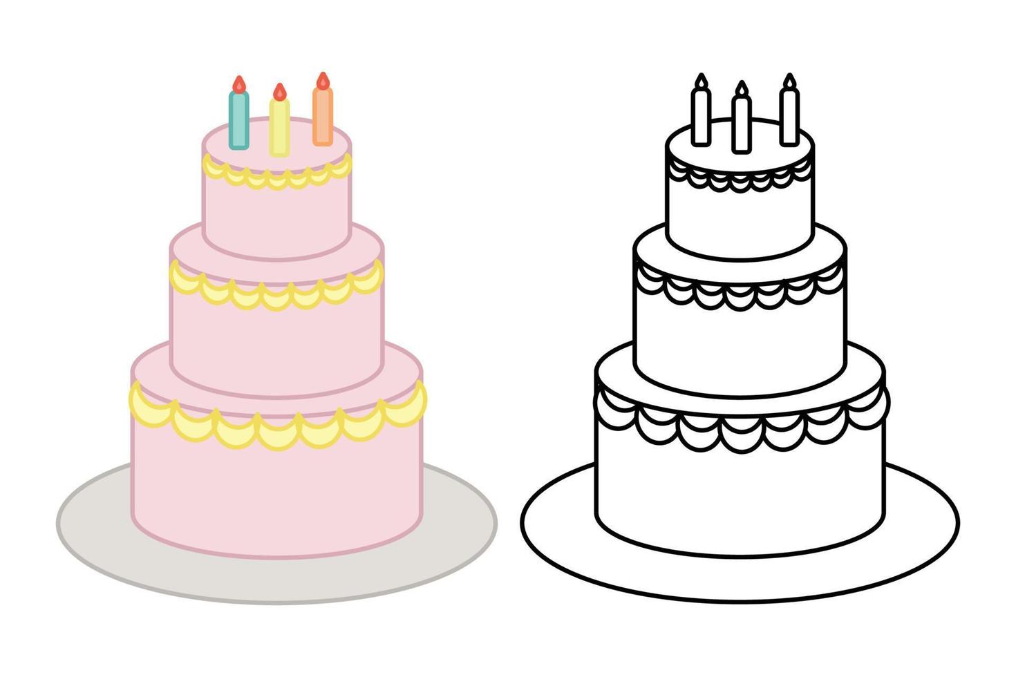 kleur verjaardag taart met kaarsen versierd vlak vector