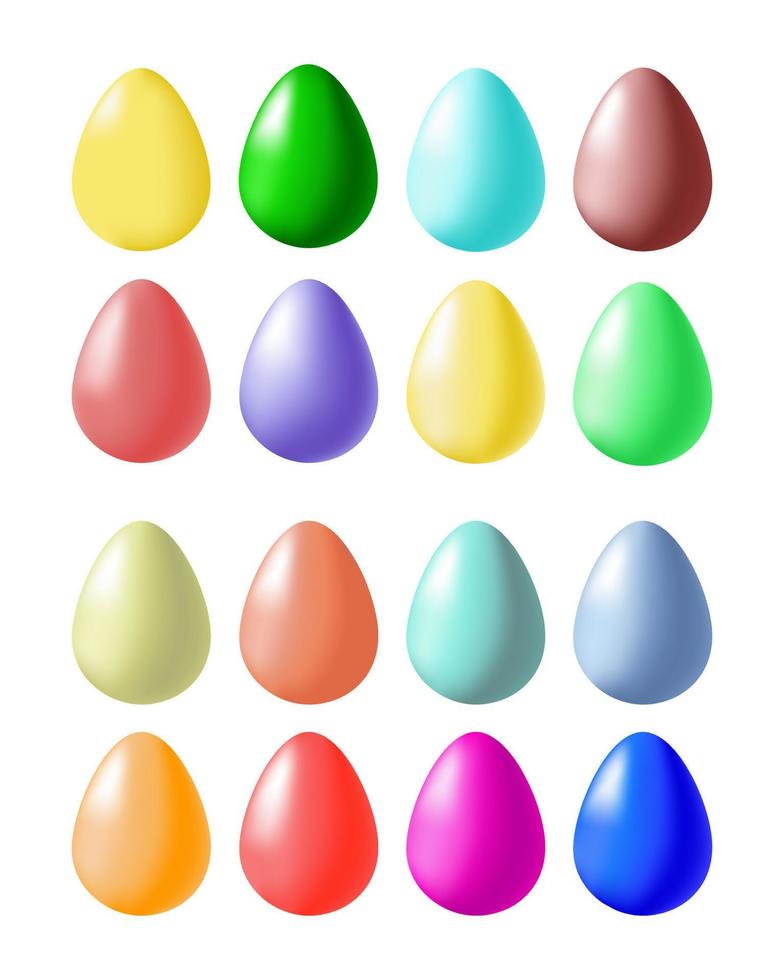 gelukkig Pasen eieren. reeks van gekleurde Pasen eieren geïsoleerd Aan wit achtergrond. ei voor vakantie allemaal kleuren van regenboog, verloop. voorjaar festival. sjabloon voor decoreren. vector illustratie