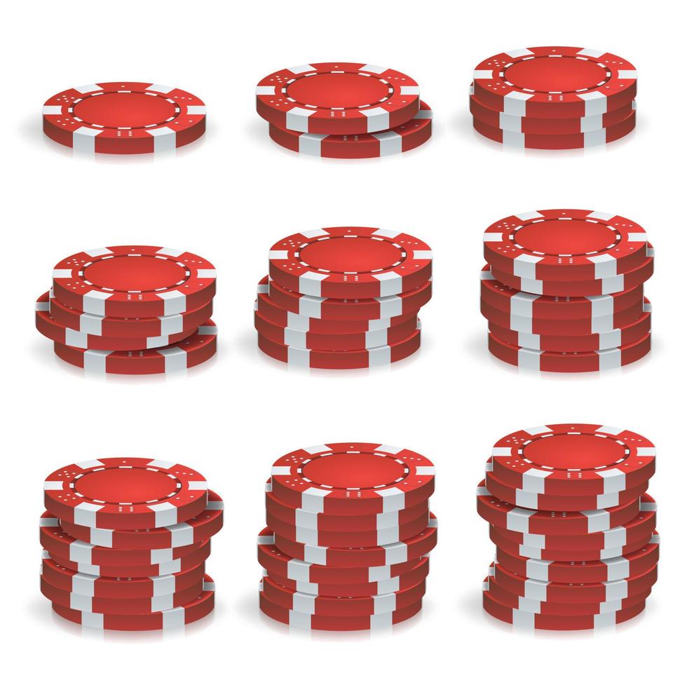 rood poker chips stapels vector. 3d realistisch set. plastic poker het gokken chips teken geïsoleerd Aan wit achtergrond. casino jackpot, succes illustratie. vector