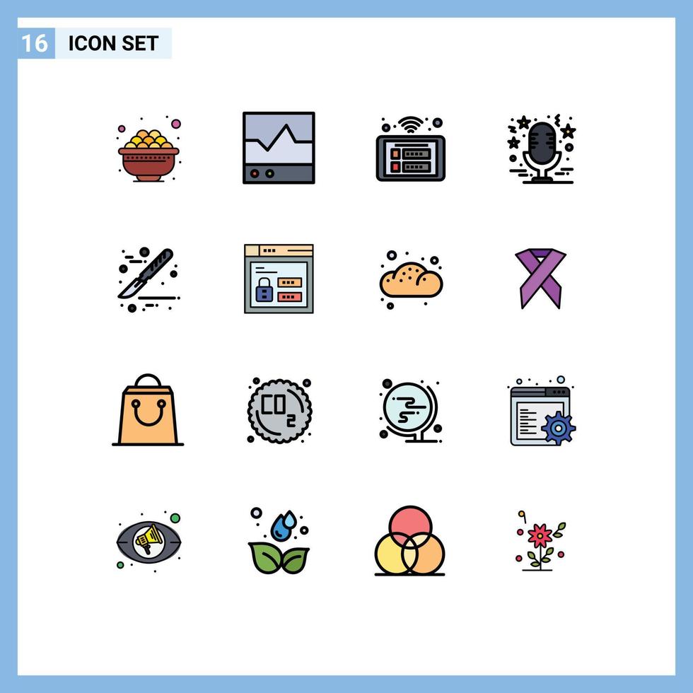 mobiel koppel vlak kleur gevulde lijn reeks van 16 pictogrammen van microfoon ster strekking geluid slim bewerkbare creatief vector ontwerp elementen