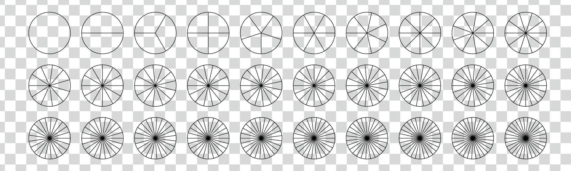 verdeeld meetkundig cirkels. segment plak set. gemakkelijk geometrie. diagram met secties of stappen. vector geïsoleerd illustratie