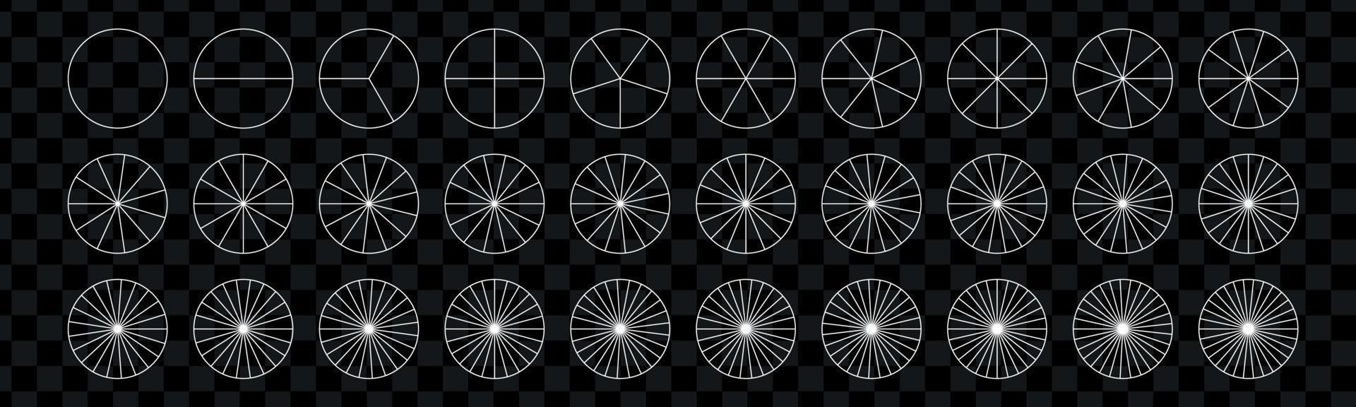 segment plak set. gemakkelijk geometrie. diagram met secties of stappen. pizza geometrie wiskunde. taarten fractie. vector geïsoleerd illustratie