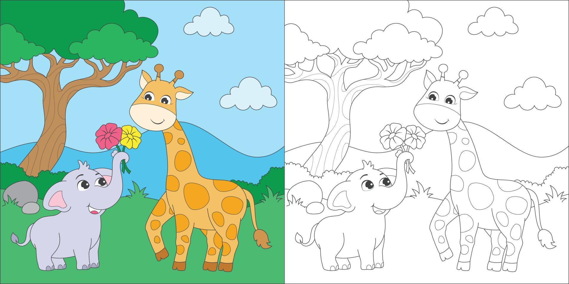 kleur olifant en giraffe vector