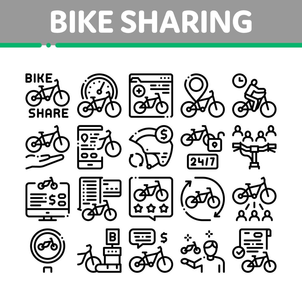 fiets sharing bedrijf verzameling pictogrammen reeks vector